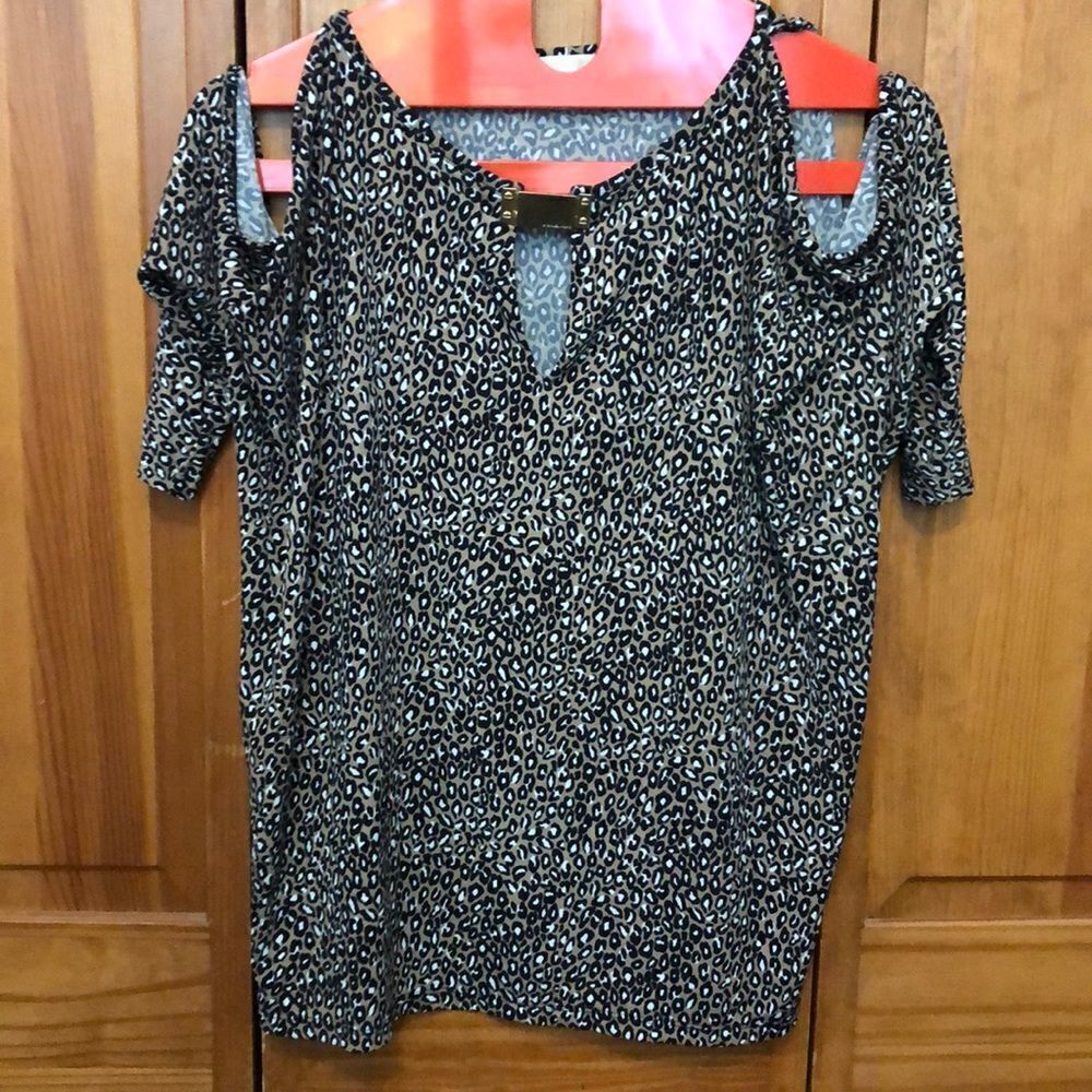 NWOT Michael Kors Leopard Cold Shoulder Blouse